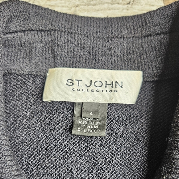 St. John Collection Knit Wool Blend Blazer Black Large Pearl Buttons Size 4 - Picture 2 of 12